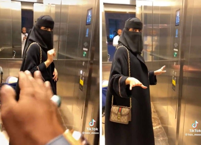 شاهد : حسناء سعودية تنزع ثوب الحياء والخجل وتمارس وتقوم بعمل فاضح داخل المصعد