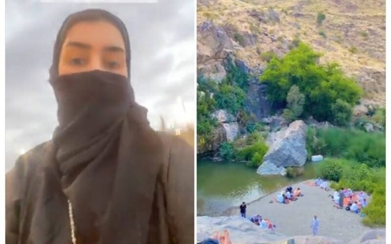 سعودية ذهبت إلى الشلال للتنزه مع رفيقاتها وعندما وضعت قدمها في الماء حدثت المفاجأة..شاهد