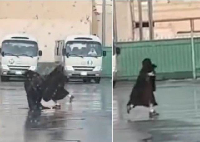 شاهد فتاة سعودية منقبة تشعل تعليقات مواقع التواصل بعد قيامها بحركات غريبة وسط الشارع