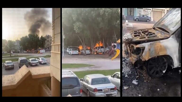 شاهد بالفيديو .. حريق يلتهم 4 سيارات بالاحساء في السعودية 