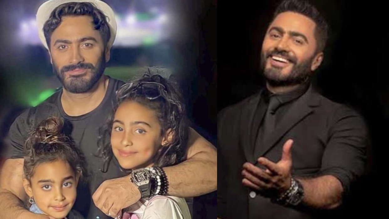 تامر حسني وابنتيه 