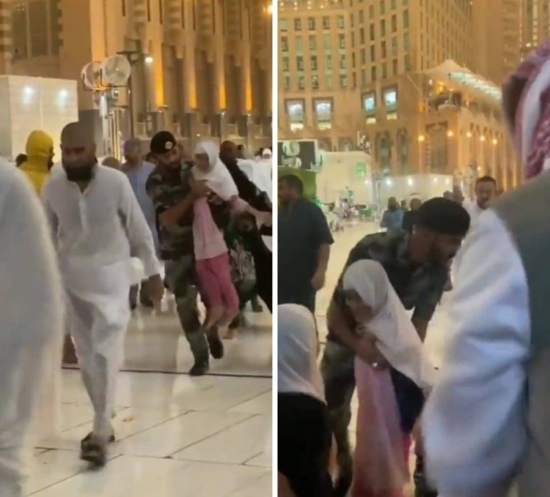 شاهد ردة فعل رجل أمن سعودي تجاه طفلة أثناء العاصفة القوية في الحرم المكي تشعل مواقع التواصل