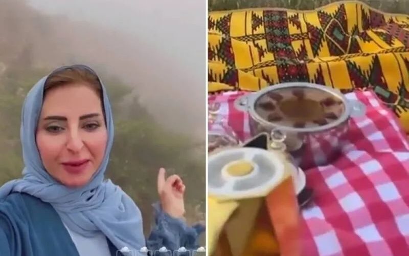 ظهور اميرة سعودية وسط السحاب بمنطقة ساحرة من المملكة